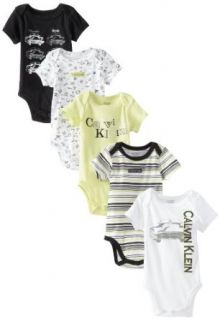 Calvin Klein Baby Boys Newborn 5 Pack Bodysuit, Green/Black Shades, 0/3 Months Clothing