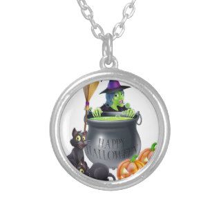 Happy Halloween Witch and Cauldron Necklace