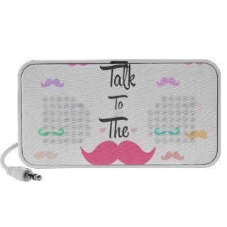 Funny Girly Talk To The Mustache Bright Pink Heart Laptop Speakers