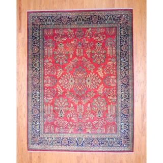 Indo Traditional Hand Knotted Sarouk Red/Navy Wool Rug (8'9" x 11'8") 7x9   10x14 Rugs
