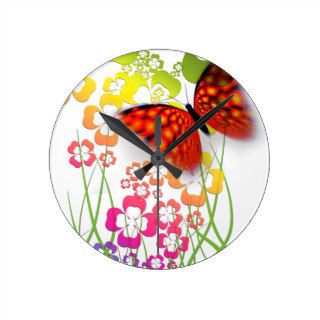 cool colourful butterfly and  clovers wall clocks