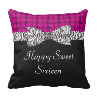 Sweet 16 Pink & Gray Zebra Birthday Pillows