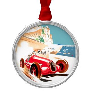 Antique 1937 Monaco Grand Prix Race Poster Christmas Tree Ornaments