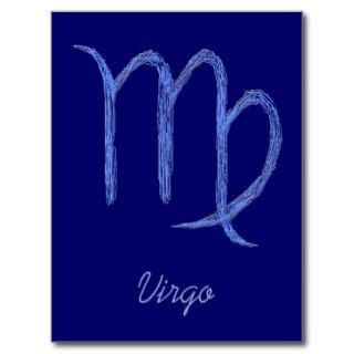 Virgo. Zodiac Astrological Sign. Blue. Postcards