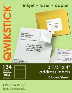 QwikStik by Compulabel Shipping Labels for Laser and Inkjet Printers, 3.33 x 4 Inches, White, 134 Sheets per Box (6 Labels per Sheet) (320062) 
