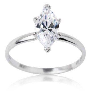 14k White Gold and Marquise Cut Cubic Zirconia Solitaire Ring; size 6.0 Jewelry