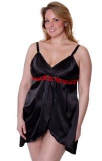 Vx Intimate Women's Charmeuse Babydoll w/ Embroidery Lace Trims & G string