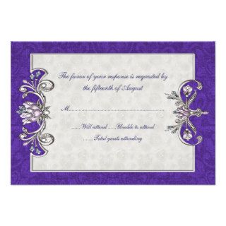 Ornate Purple and Silver Wedding Response Card Custom Announcement