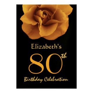 80th Birthday Party Invitation GOLD Roses Metallic
