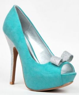 Qupid Women's Onyx 139 Peep Toe Glitter Pump Shoes