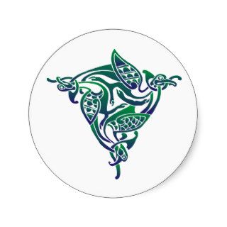 Blue and Green Celtic Bird Round Stickers