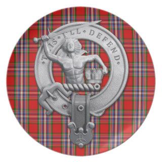 Clan MacFarlane Crest And Red Tartan Plates
