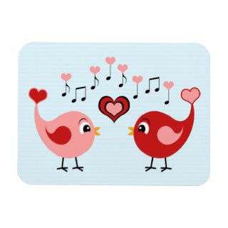 Cute Singing Love Birds   Red & Pink Heart Cartoon Vinyl Magnets