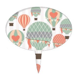 Pastel Hot Air Balloons Rising Pink Striped Sky Cake Toppers
