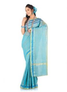 IndusDiva Women's Light Blue Cotton Saree World Apparel Clothing