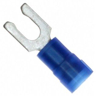 Panduit PNF14 14SLF C Short Locking Fork Terminal, Nylon Insulated, Funnel Entry, 16   14 AWG Wire Range, 1/4" Stud Size, Blue, 0.03" Stock Thickness, 0.162" Max Insulation, 0.44" Terminal Width, 0.91" Terminal Length, 0.28" C