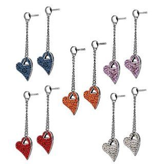 AAB Style ESS 143 Stainless Steel Drop Down Heart Earring with Foiled CZ Stones AAB Style Jewelry