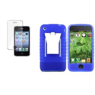 CommonByte Blue Silicone Cover Case Skin+Clear Screen LCD Protector For iPhone 3GS 3 G Cell Phones & Accessories