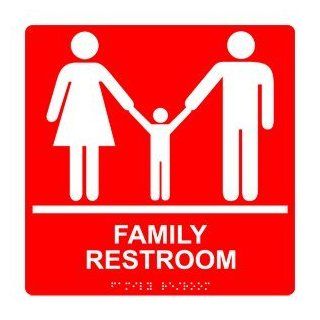 ADA Family Restroom Braille Sign RRE 165 99 WHTonRed Restrooms  Business And Store Signs 