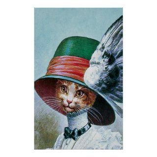 Vintage Cat in Hat Poster Print