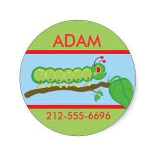 Kids Caterpillar ID Badge Round Stickers