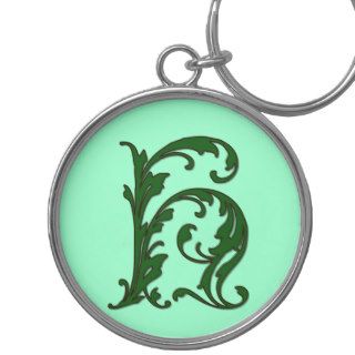Letter H Monogram in Green Leafy Font Keychains