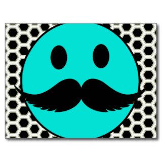 Retro Funny Smiley Face with Mustache Stache Post Card