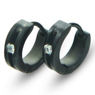 E168 E168 Small Stainless Steel Black CZ Huggie Earrings Mission Jewelry