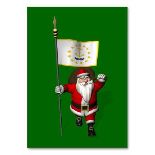 Santa Claus With Flag Of Rhode Island Business Card Template