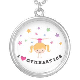 I love gymnastics cartoon girl doing handstand necklaces