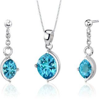 Museum Design 5.25 carats Marquise Cut Sterling Silver Rhodium Nickel Finish Swiss Blue Topaz Pendant Earrings Set Peora Jewelry