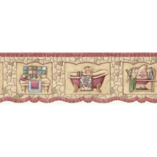The Wallpaper Company 6.75 in. x 15 ft. Red Mosaic Bath Tub Border WC1281104