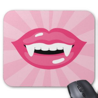 Smiling Pink Vampire Lips With Fangs Mousepad