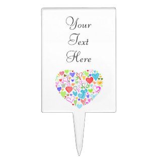 Drawn Heart Made of Hearts Red Blue Green Yellow Cake Toppers