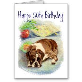 Funny 50th Birthday, Cute but Sad Boxer Dog Greeting Cards