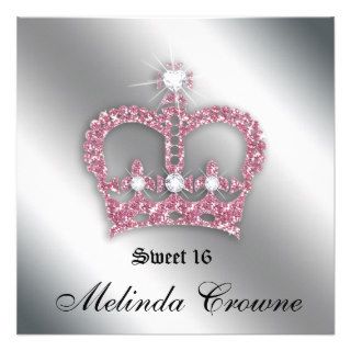 Sweet 16 Party Invite Pink Princess Crown Tiara S