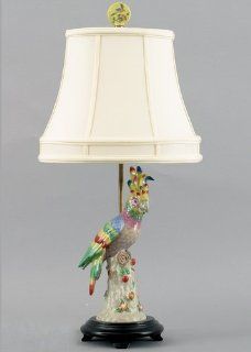 New Pretty Porcelain Colored Parrot, Wood Lamp 25"h   Table Lamps  
