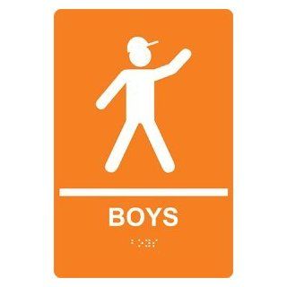ADA Boys Braille Sign RRE 155 WHTonORNG Mens / Boys  Business And Store Signs 
