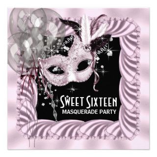 Pink Black Sweet 16 Masquerade Party Announcement