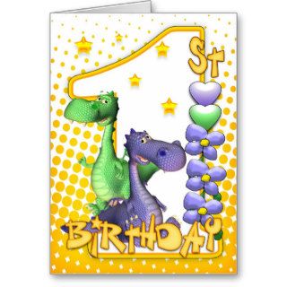 Twins First Birthday Card   Cute Dragons