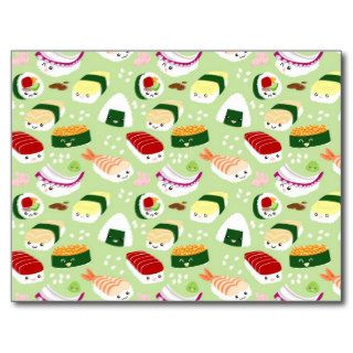 Kawaii Sushi with faces Post Card