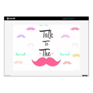 Funny Girly Talk To The Mustache Bright Pink Heart 15" Laptop Decals