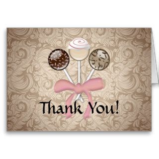 Elegant Cocoa Damask Cake Pop Thank You Card