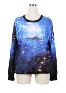 Juniors Neon Galaxy Cosmic Colorful Patterns Print Roll Neck Sweatshirt Sweaters Athletic Sweatshirts