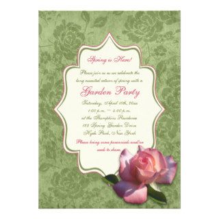 Green Pink Ivory Rose Damask Garden Party Invite