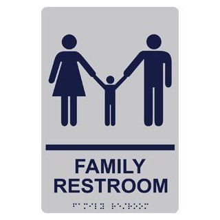 ADA Family Restroom Braille Sign RRE 165 MRNBLUonSLVR Restrooms  