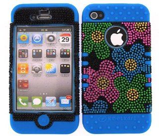3 IN 1 HYBRID SILICONE COVER FOR APPLE IPHONE 4 4S HARD CASE SOFT LIGHT BLUE RUBBER SKIN FLOWERS LB FD184 KOOL KASE ROCKER CELL PHONE ACCESSORY EXCLUSIVE BY MANDMWIRELESS Cell Phones & Accessories