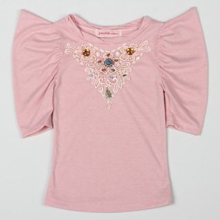 Paulinie Collection Girl's Pink Half Sleeve Beaded Applique Top Paulinie Collection Girls' Tops