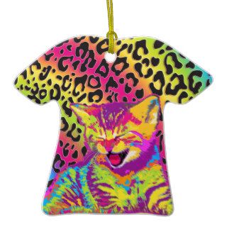 Kitten on rainbow leopard print background ornament