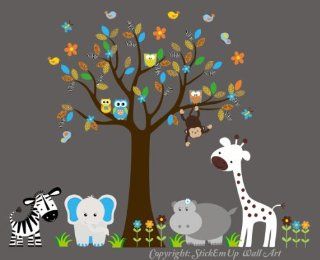 Baby Nursery Wall Decals Safari Jungle Childrens Themed 82" X 105" (Inches) Animals Trees Wildlife Made of Wall Fabric Material Repositional Removable Reusable  Nursery Wall Decor  Baby